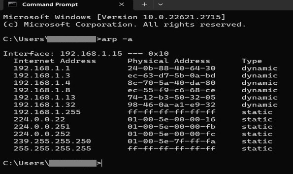 What is ARP Poisoning? 4 Command prompt window showing how passive detection of the ARP poisoning can be done.
