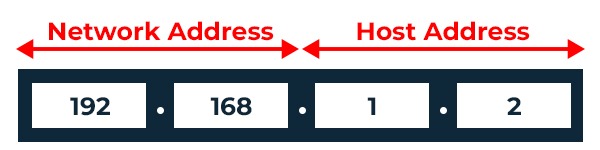 What are the Different Types of IP Address? 8 IP Address Structure showing 4 bits of address where 2 are Network Address and 2 are Host Address