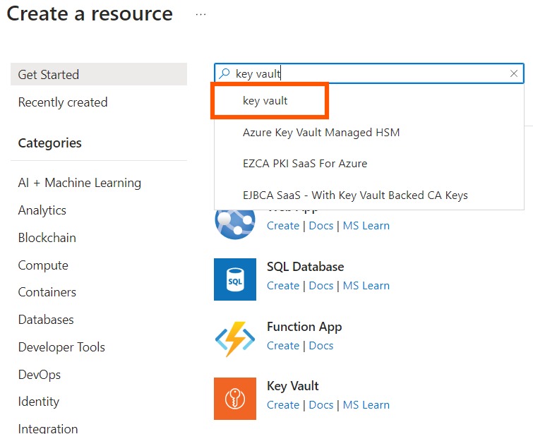 What is Microsoft Azure Key Vault? 4 create a resource in azure portal and search for key vault in search bar
