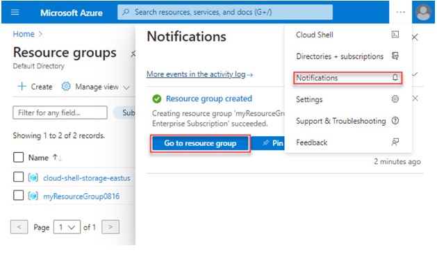 What is Resource Group in Azure and How to Use it? 4 Step 3 of creating a resource group by clicking "go to resource group" button